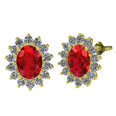 Garnet ve swarovski 18 ayar altın küpe