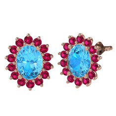 Akuamarin ve rodolit garnet 14 ayar rose altın küpe