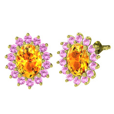 Sitrin ve pembe kuvars 925 ayar altın kaplama gümüş küpe