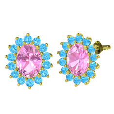 Pembe kuvars ve akuamarin 8 ayar altın küpe