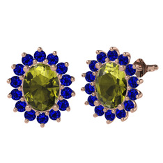 Eda Küpe - Peridot ve lab safir 18 ayar rose altın küpe #157cy70