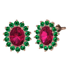 Rodolit garnet ve yeşil kuvars 14 ayar rose altın küpe