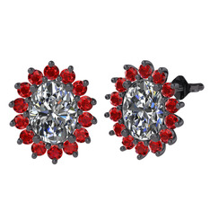 Eda Küpe - Swarovski ve garnet 925 ayar siyah rodyum kaplama gümüş küpe #15hrwoz