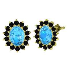 Eda Küpe - Akuamarin ve siyah zirkon 925 ayar altın kaplama gümüş küpe #1608adc