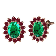 Eda Küpe - Yeşil kuvars ve kök yakut 8 ayar rose altın küpe #164fh09