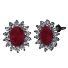 Eda Küpe - Kök yakut ve pırlanta 925 ayar siyah rodyum kaplama gümüş küpe (1.008 karat) #17a6fps