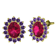 Eda Küpe - Rodolit garnet ve ametist 8 ayar altın küpe #17u22ia