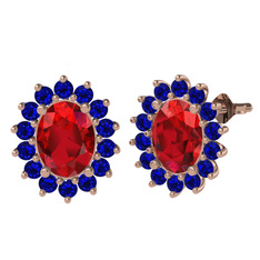 Garnet ve lab safir 14 ayar rose altın küpe