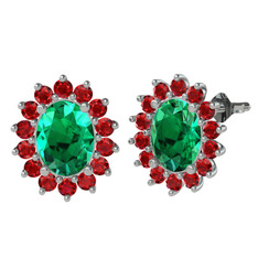 Eda Küpe - Yeşil kuvars ve garnet 18 ayar beyaz altın küpe #17zadty