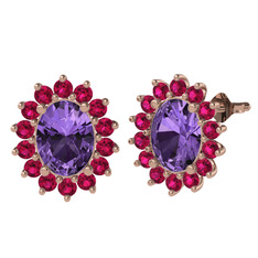 Eda Küpe - Ametist ve rodolit garnet 925 ayar rose altın kaplama gümüş küpe #18ln391