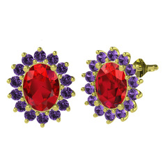 Garnet ve ametist 8 ayar altın küpe