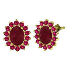 Kök yakut ve rodolit garnet 8 ayar altın küpe