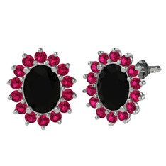 Eda Küpe - Siyah zirkon ve rodolit garnet 14 ayar beyaz altın küpe #18tc341