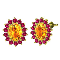 Eda Küpe - Sitrin ve rodolit garnet 925 ayar altın kaplama gümüş küpe #18w6poj