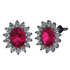 Eda Küpe - Rodolit garnet ve pırlanta 925 ayar siyah rodyum kaplama gümüş küpe (1.008 karat) #19408ub