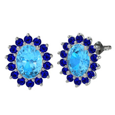 Eda Küpe - Akuamarin ve lab safir 8 ayar beyaz altın küpe #19dq9le