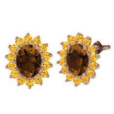 Eda Küpe - Dumanlı kuvars ve sitrin 14 ayar rose altın küpe #19yeamm