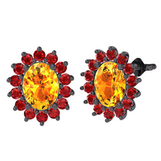 Eda Küpe - Sitrin ve garnet 925 ayar siyah rodyum kaplama gümüş küpe #1a0sddv