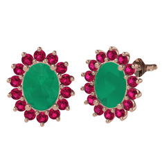 Eda Küpe - Kök zümrüt ve rodolit garnet 14 ayar rose altın küpe #1aacw5f
