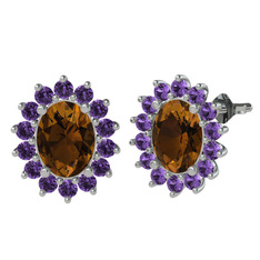 Eda Küpe - Dumanlı kuvars ve ametist 18 ayar beyaz altın küpe #1aar66v