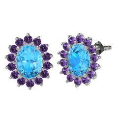 Eda Küpe - Akuamarin ve ametist 14 ayar beyaz altın küpe #1agsi2d