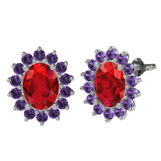 Eda Küpe - Garnet ve ametist 14 ayar beyaz altın küpe #1atdy0h