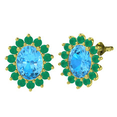 Eda Küpe - Akuamarin ve kök zümrüt 8 ayar altın küpe #1avq86v