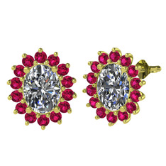Beyaz zirkon ve rodolit garnet 14 ayar altın küpe