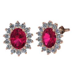 Rodolit garnet ve beyaz zirkon 8 ayar rose altın küpe