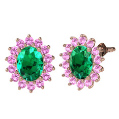 Yeşil kuvars ve pembe kuvars 18 ayar rose altın küpe