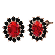 Eda Küpe - Garnet ve siyah zirkon 14 ayar rose altın küpe #1c9r2jo