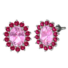 Pembe kuvars ve rodolit garnet 14 ayar beyaz altın küpe