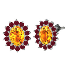 Eda Küpe - Sitrin ve kök yakut 8 ayar beyaz altın küpe #1dblbco