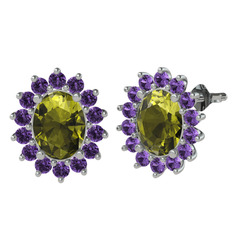 Eda Küpe - Peridot ve ametist 18 ayar beyaz altın küpe #1dj5vvi