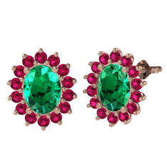 Yeşil kuvars ve rodolit garnet 18 ayar rose altın küpe