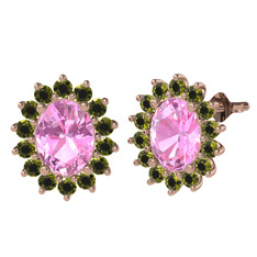 Pembe kuvars ve peridot 8 ayar rose altın küpe