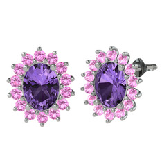 Eda Küpe - Ametist ve pembe kuvars 18 ayar beyaz altın küpe #1elazag