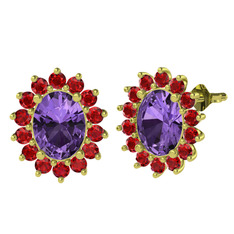 Eda Küpe - Ametist ve garnet 18 ayar altın küpe #1fucqwd