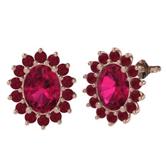 Rodolit garnet ve kök yakut 8 ayar rose altın küpe