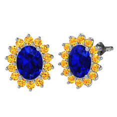 Eda Küpe - Lab safir ve sitrin 8 ayar beyaz altın küpe #1g5o9uc