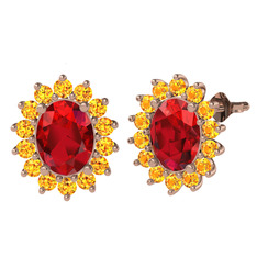Garnet ve sitrin 18 ayar rose altın küpe