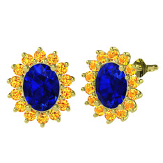 Eda Küpe - Lab safir ve sitrin 925 ayar altın kaplama gümüş küpe #1gbsfkd