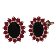 Eda Küpe - Siyah zirkon ve kök yakut 8 ayar rose altın küpe #1gorhvt