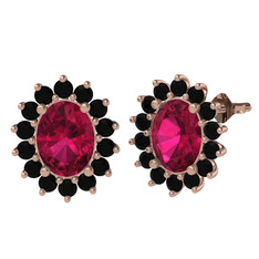 Eda Küpe - Rodolit garnet ve siyah zirkon 18 ayar rose altın küpe #1has4ze