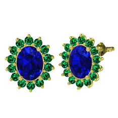 Eda Küpe - Lab safir ve yeşil kuvars 14 ayar altın küpe #1ht2w5j