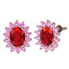 Eda Küpe - Garnet ve pembe kuvars 18 ayar rose altın küpe #1in1l9s