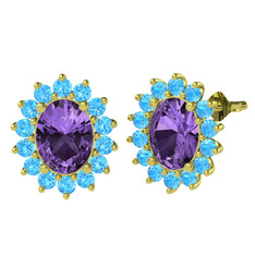 Eda Küpe - Ametist ve akuamarin 14 ayar altın küpe #1j7ncsi