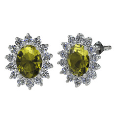 Peridot ve swarovski 8 ayar beyaz altın küpe