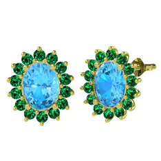 Eda Küpe - Akuamarin ve yeşil kuvars 14 ayar altın küpe #1ja1noz