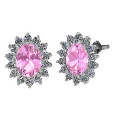 Pembe kuvars ve swarovski 925 ayar gümüş küpe